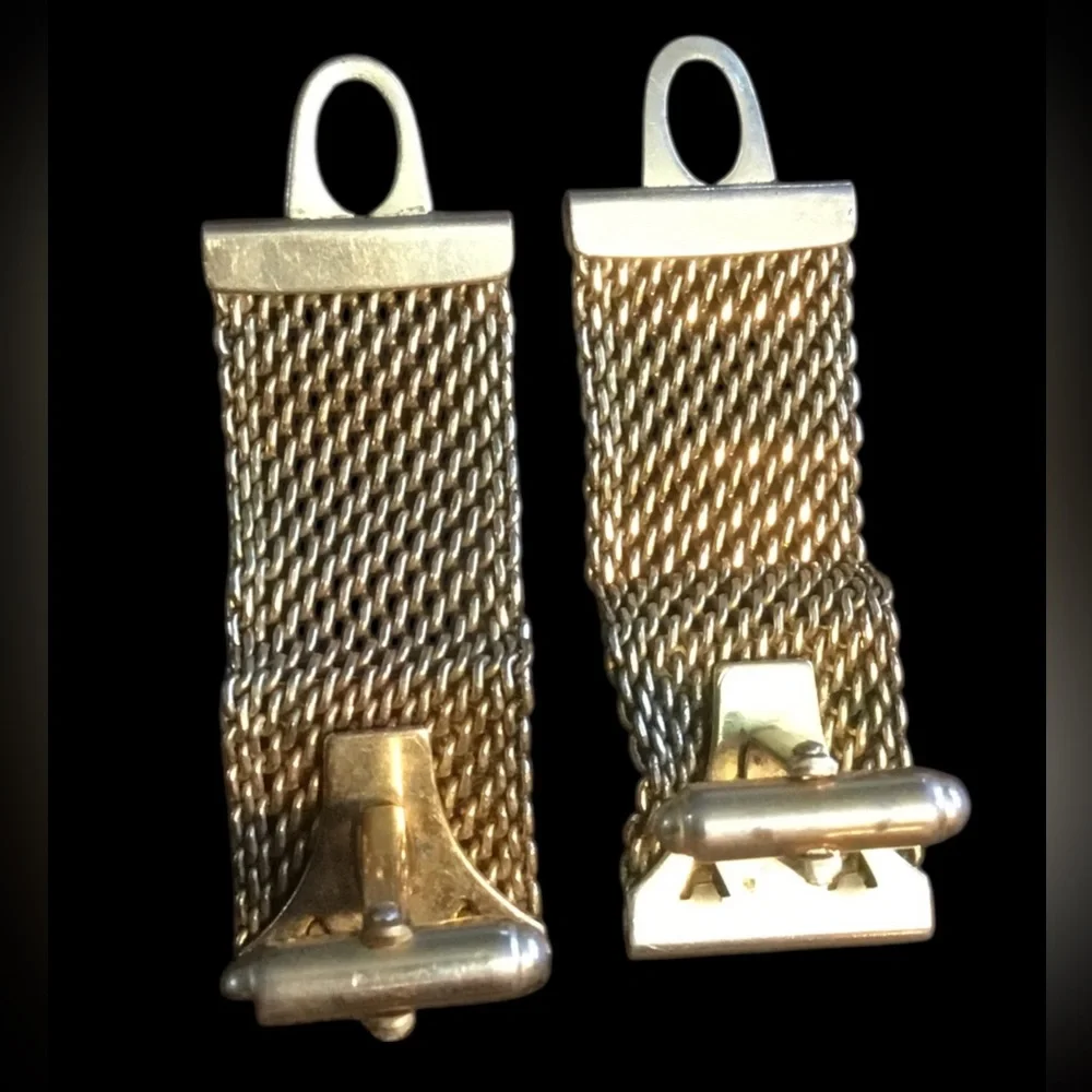 Vintage Anson Gold Mesh Cufflinks with Brown Accent